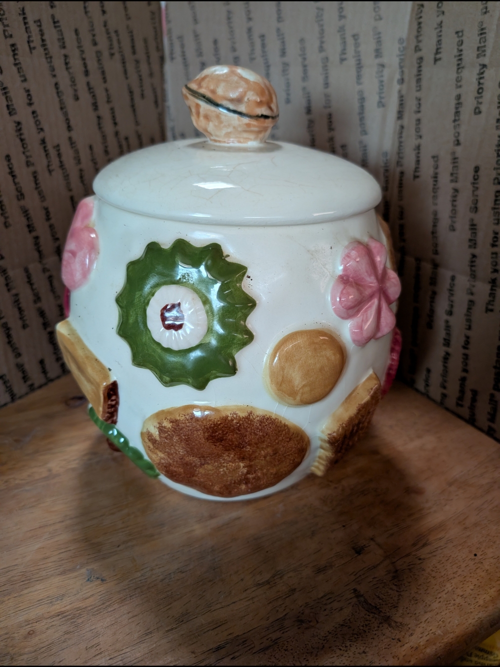 Vintage Ceramic Floral Cookie Jar - Pink, Green, Cream